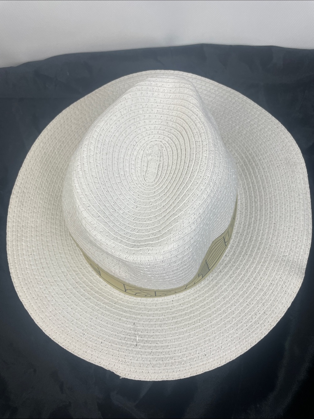 White Women's Wide Brim Straw Hat with Patterned Band Paris 2024